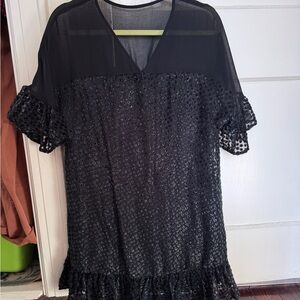 Anthropologie (Amadi) Black Sheer Festive Mini Dress